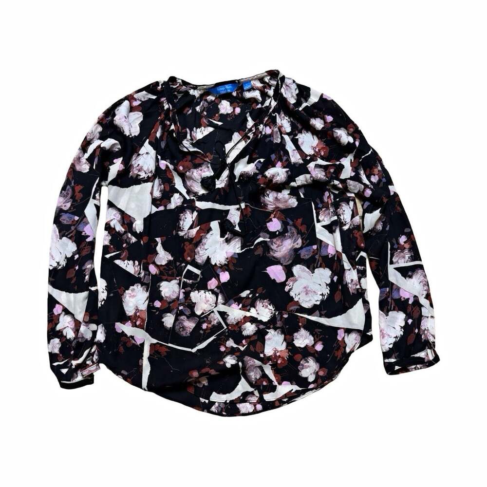 Simply Vera Vera Wang Floral Puff Sleeve Pleated Crew Neck Blouse Size L